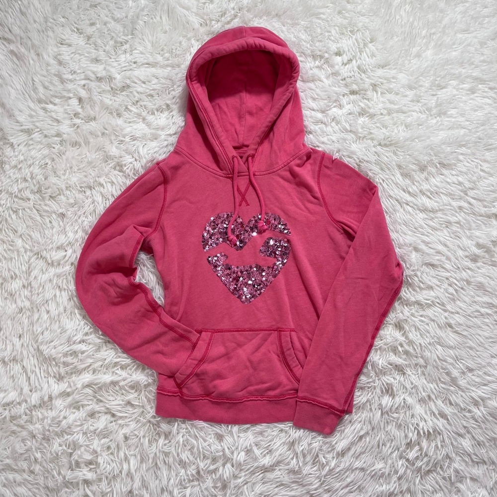 y2k vintage hollister hot pink sequin seagull logo hoodie medium